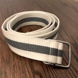 Club Monaco Fabric Belt - Made in Italy -Unisex Belt - Green Cream Stripped Belt